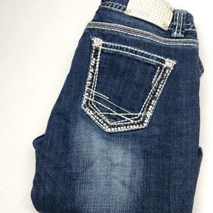 VINTAGE❤️ROCK&ROLL COWGIRL MIDRISE BOOT JEANS 28x32 WHITE JAPANESE STITCHING 😎